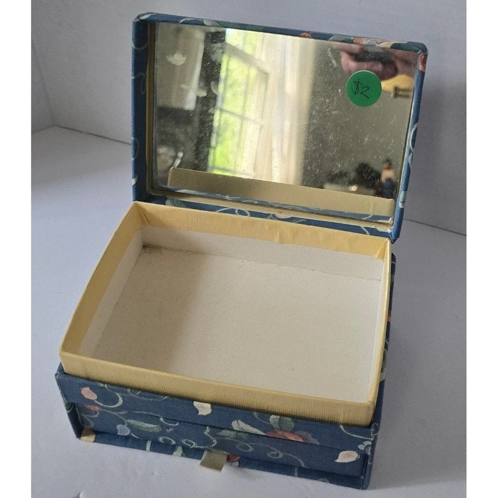 Renner Davis Handcrafted Floral Fabric Jewelry Trinket Box with Mirror & Drawer